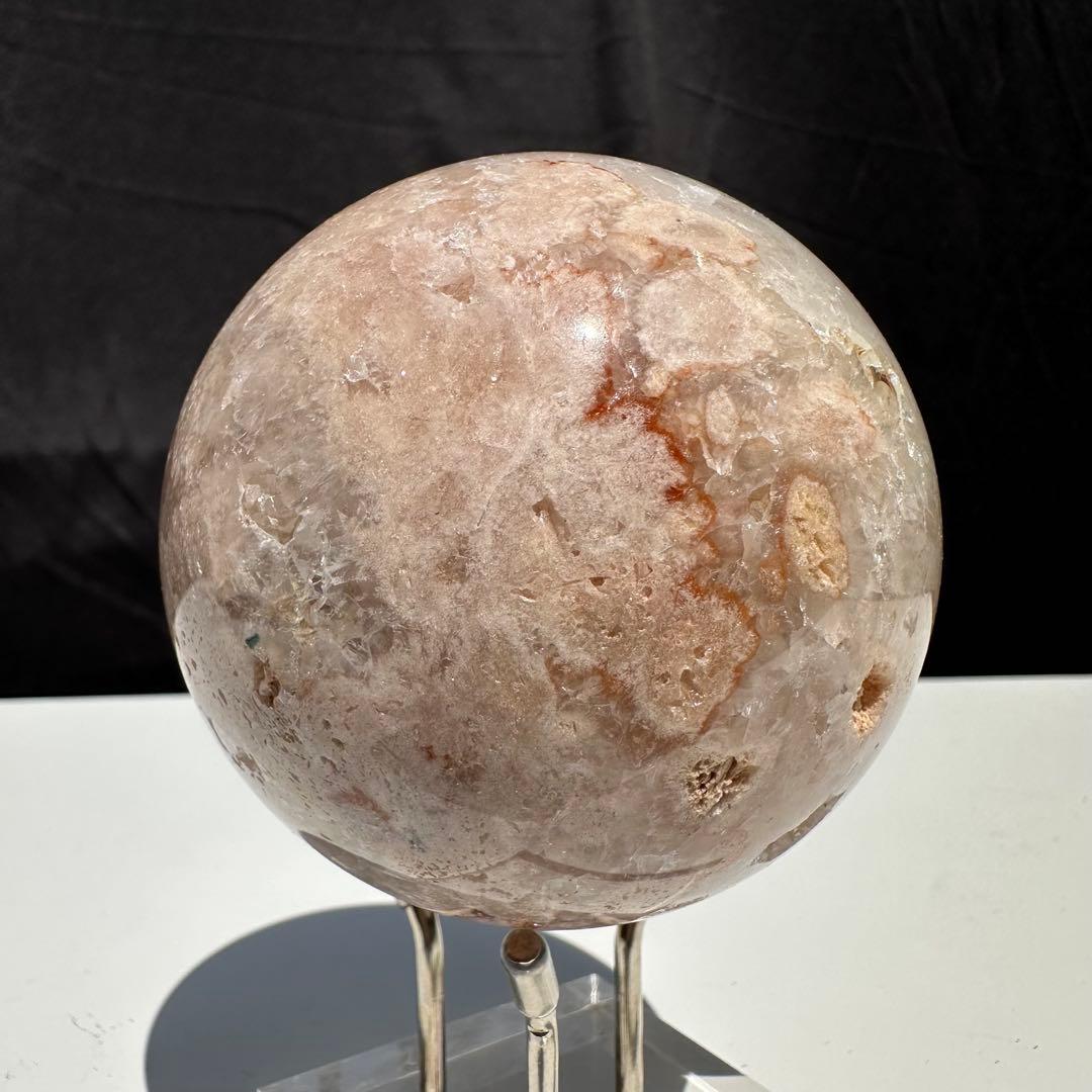 天然石桜瑪瑙のスフィア　丸玉　置物D.203