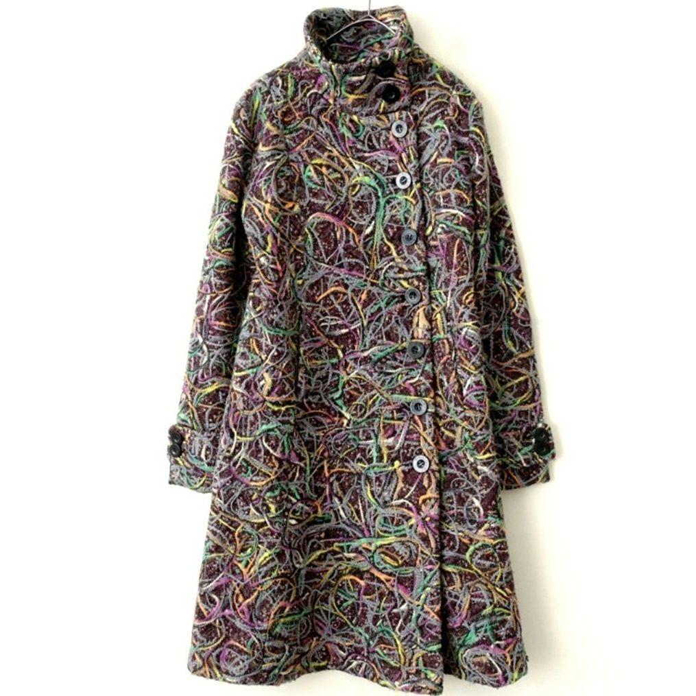 帯専 個性派様【希少】Desigual モール刺繍ラメ デザイン ウールコート