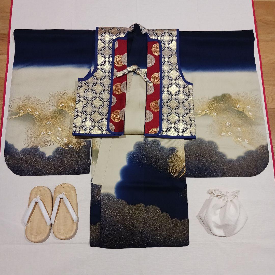専用☆【3歳&5歳】正絹　七五三　男児　着物　陣羽織　袴　雪駄　小物セット　紺