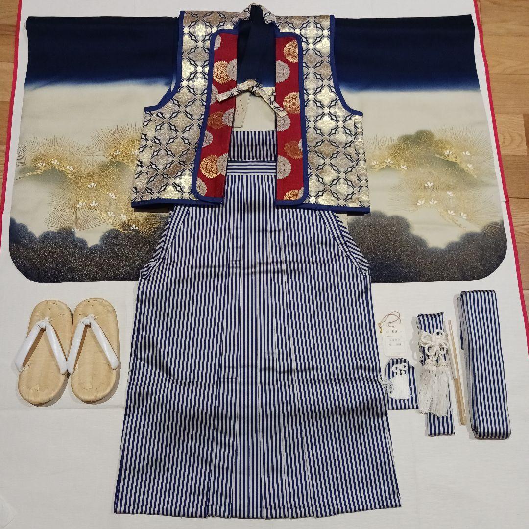 専用☆【3歳&5歳】正絹　七五三　男児　着物　陣羽織　袴　雪駄　小物セット　紺