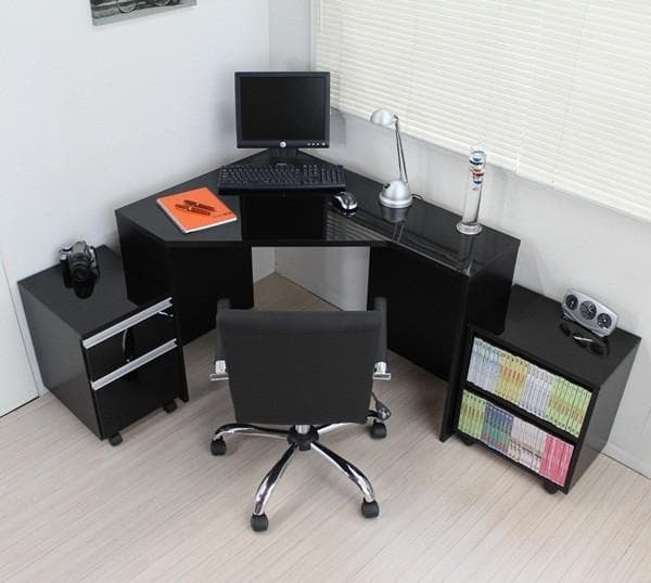 【新品・送料無料】【日本製】パソコンデスク 鏡面仕上げ コーナー ブラック