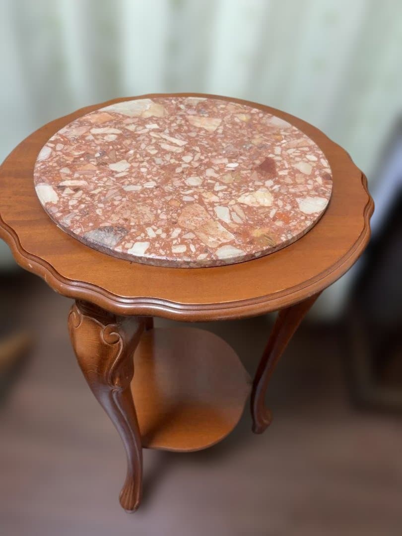 大理石 ヒビあり　サイドテーブル コンソールテーブル 花台 猫足　01b37