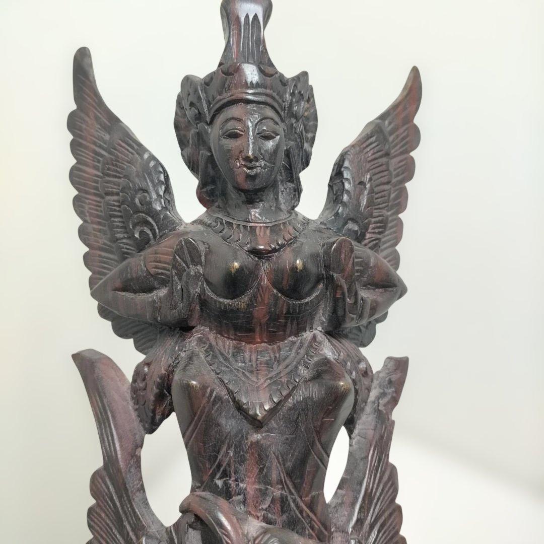 翼のある女神像 木彫り 置物 彫刻像 オブジェ アジアン 260115-3T