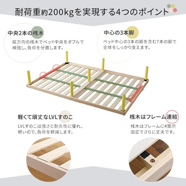 パイン材高さ2段階調整脚付きすのこベッド(ダブル)