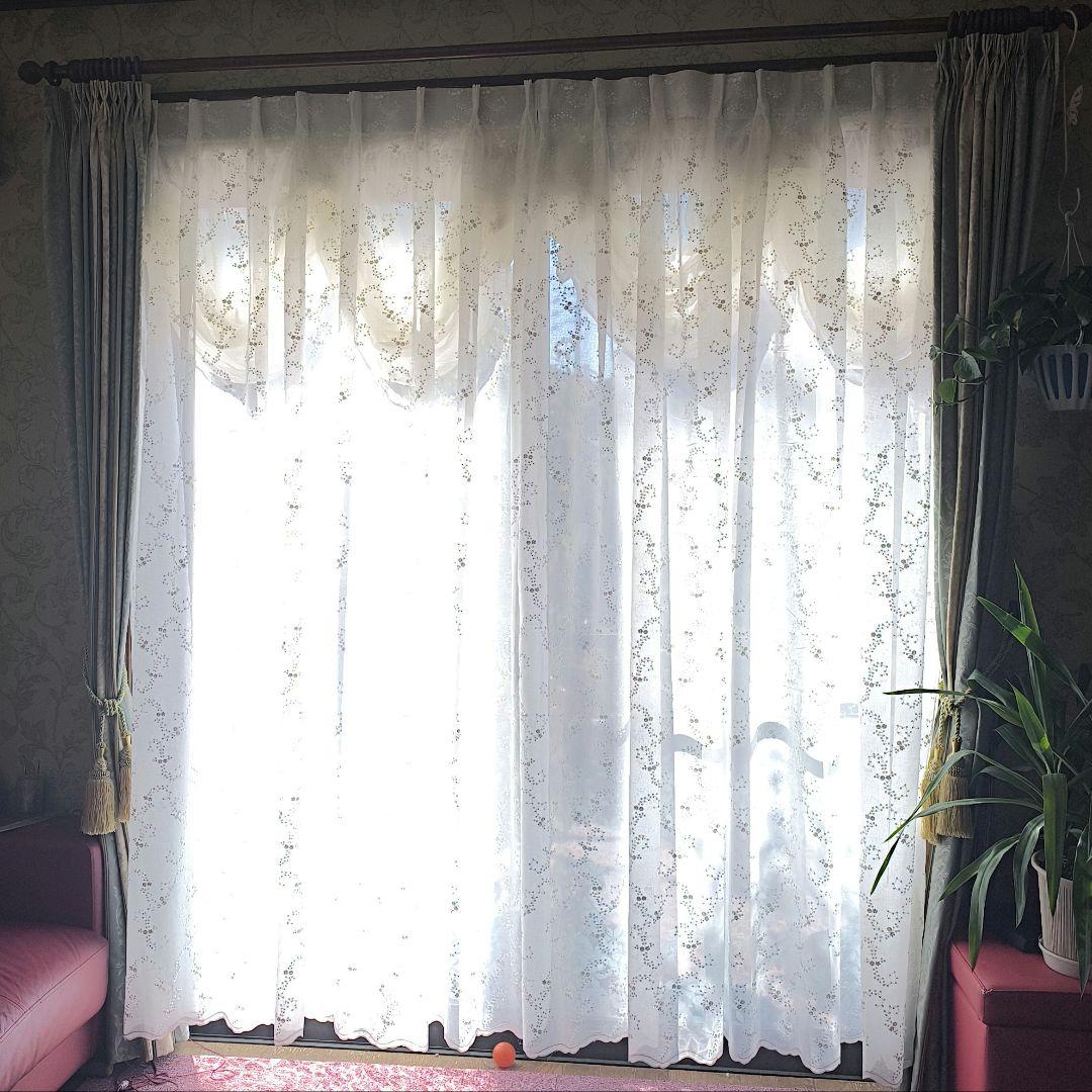 レースカーテン【こたつねこ様オーダー品　小花刺繍トルコレース　両開きカーテン】