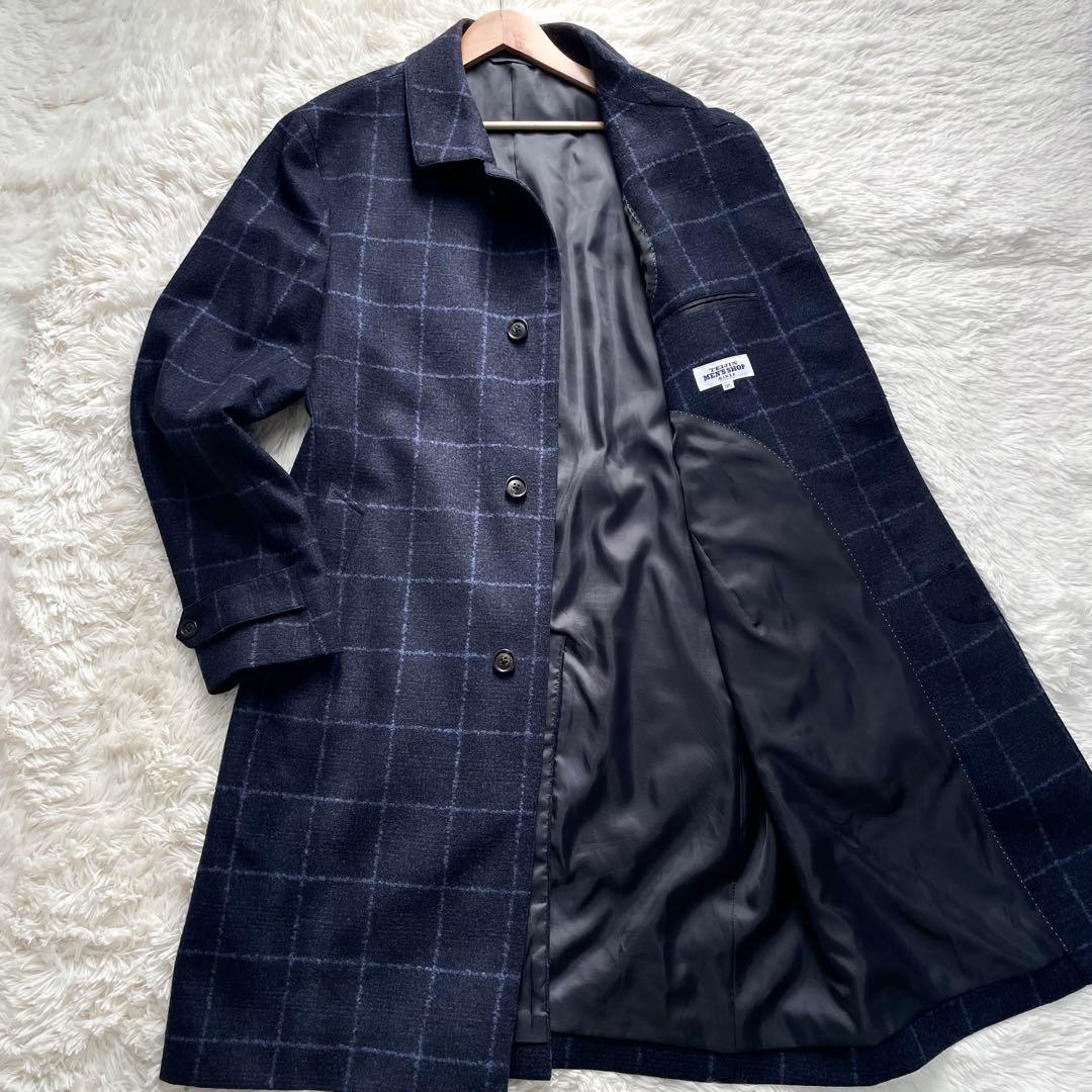 未使用級✨テイジン×ANGELICO生地　コート　チェック　近年モデル　紺　L