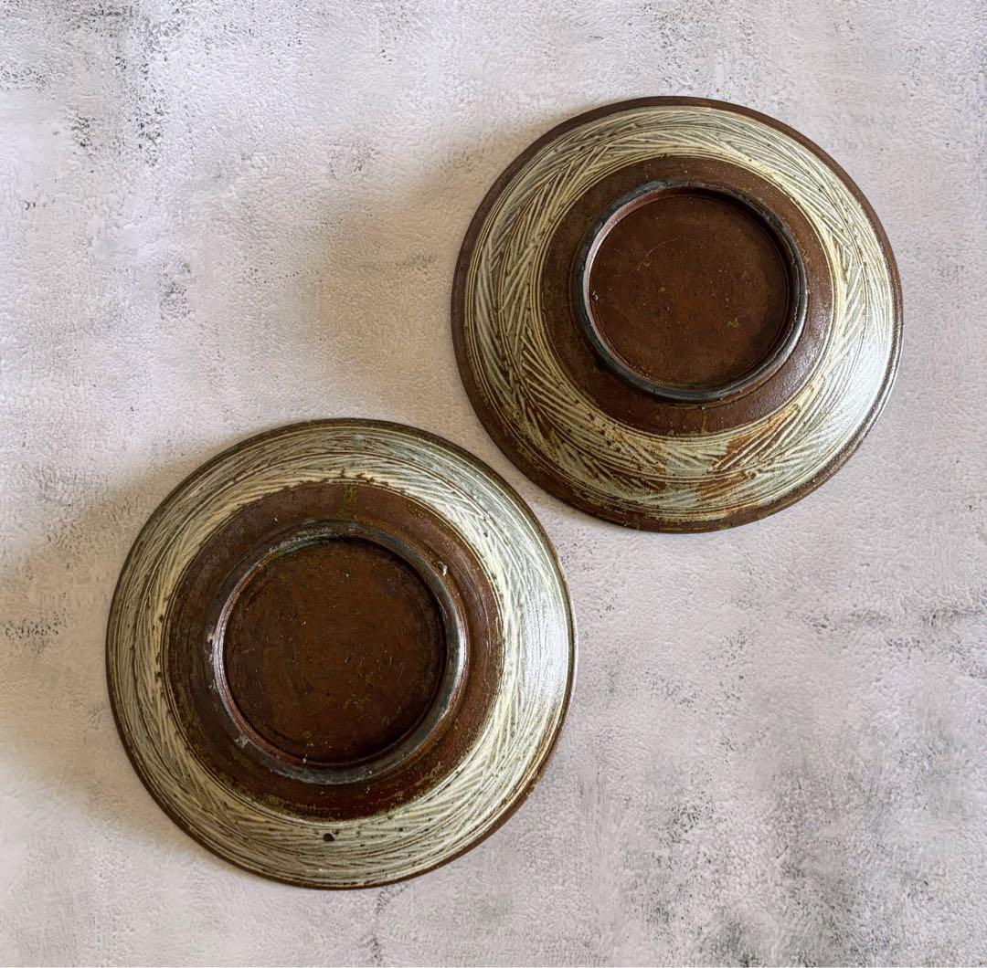 井上茂 彫三島皿 23cm 2枚セット 作家もの