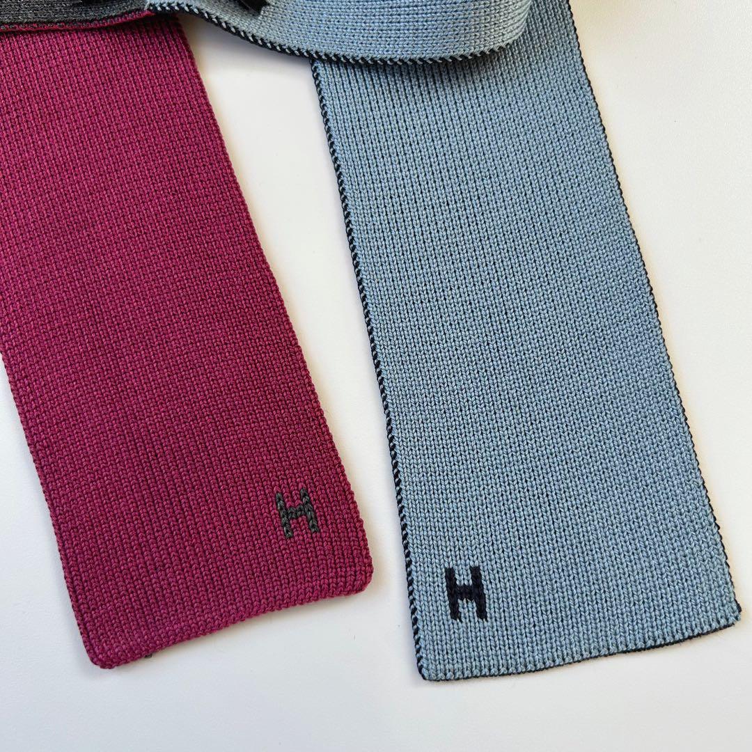HERMES エルメス　ネクタイ　ニットタイ　4way ブルー　グレー　ボルドー