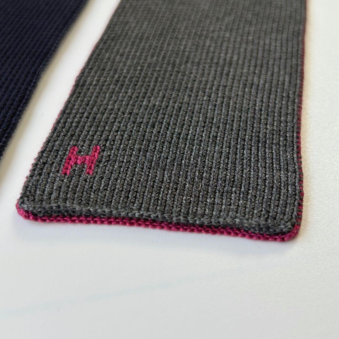 HERMES エルメス　ネクタイ　ニットタイ　4way ブルー　グレー　ボルドー