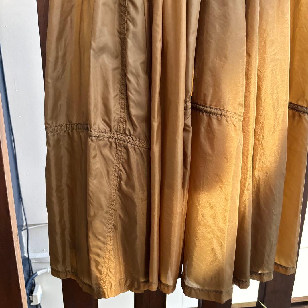 mori サスペンダー付きカーキ、ベージュナイロン　リメイク　ミリタリースカート