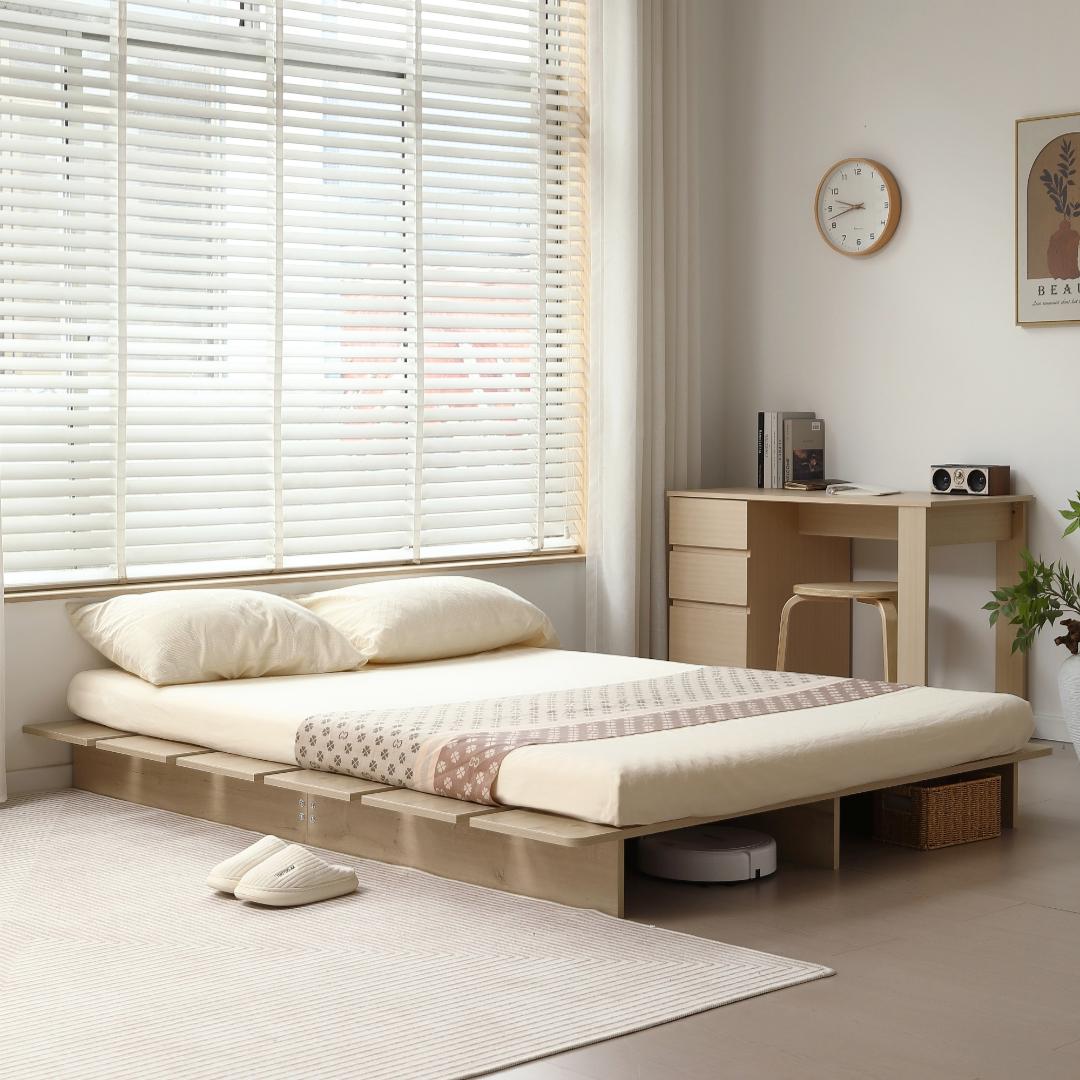 【幅160cm】ベッド　脚付き　木目調　コンパクト　NATURAL