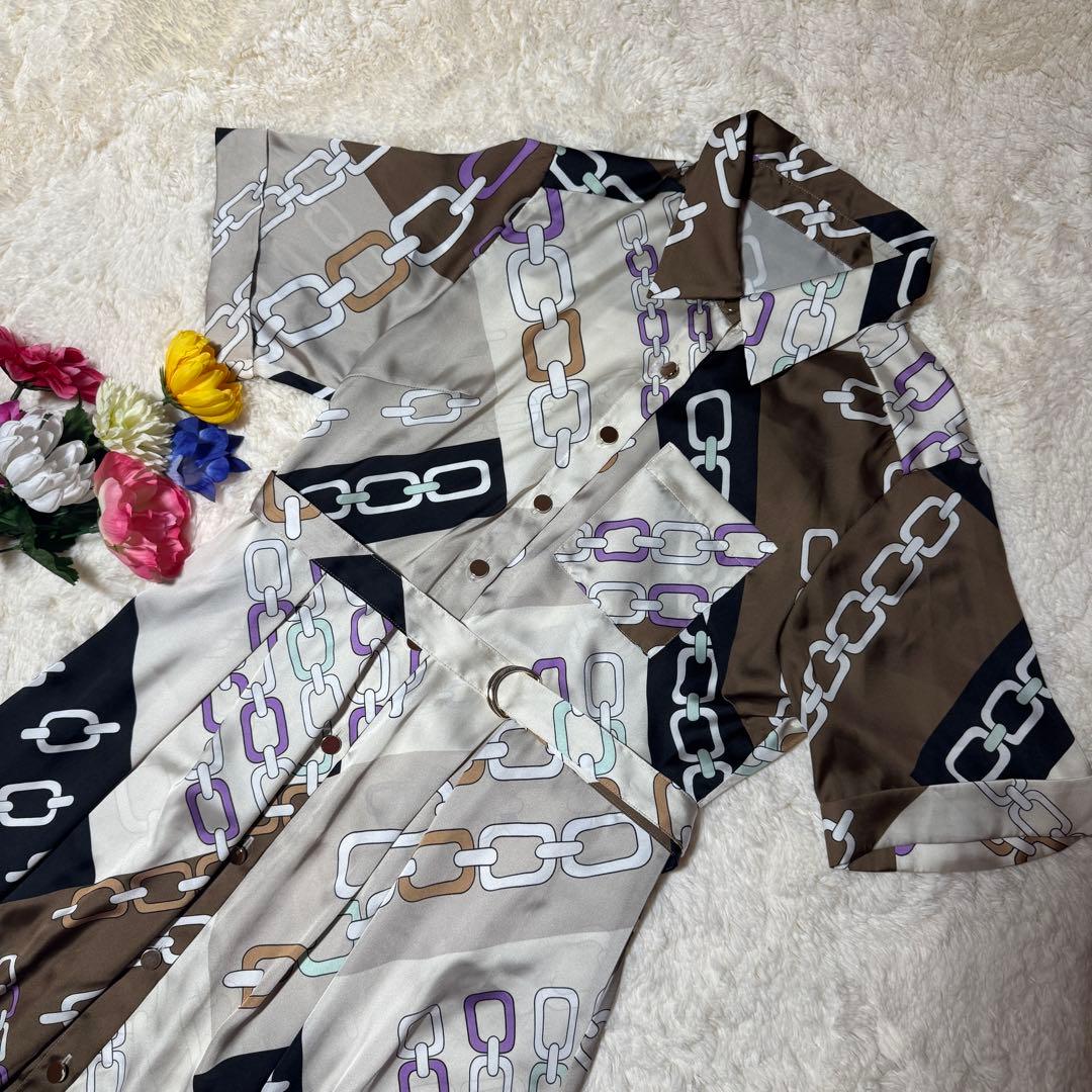 ともも♪美品 グレースコンチネンタル チェーン柄シャツワンピース ベルト