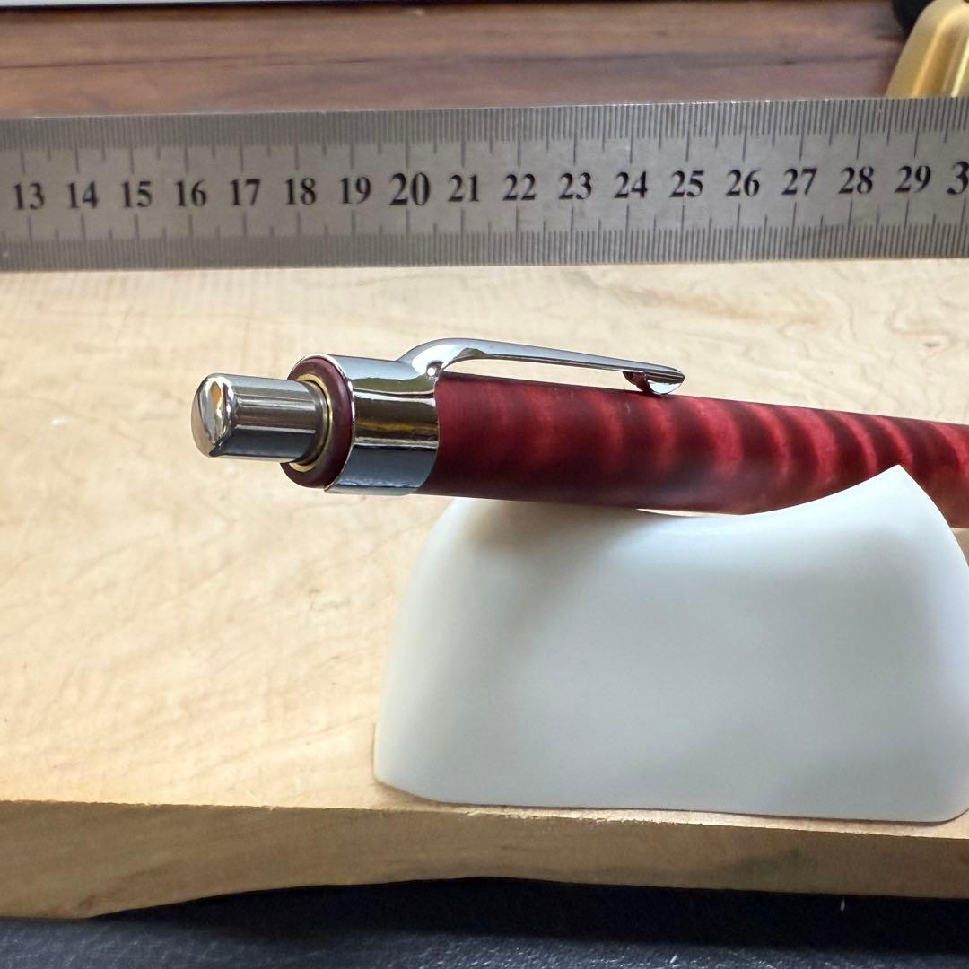 175栃縮杢スタビ　木製シャーペン　最強低重心ローレット　ステンレス　溝つき