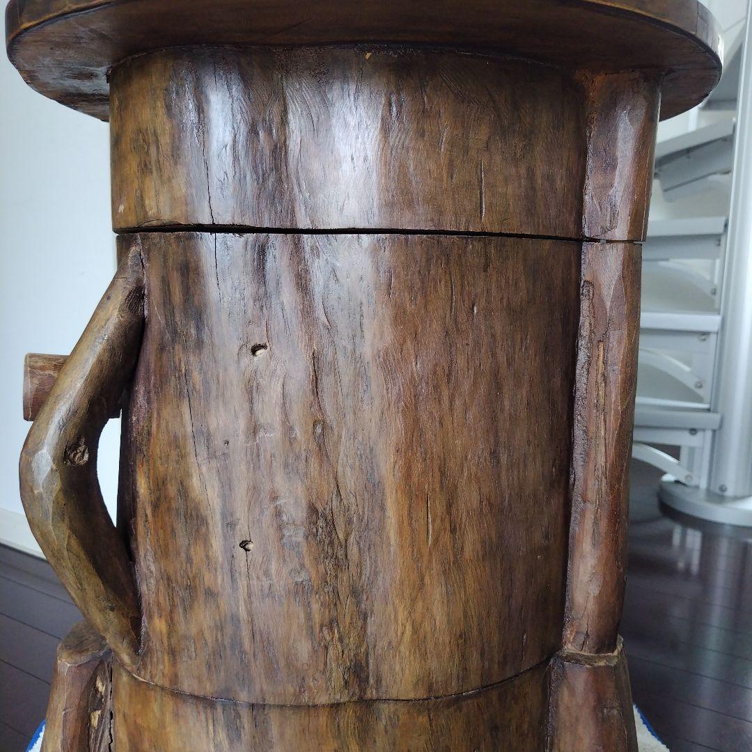 昭和レトロ当時物 原木 丸太テーブル 引き戸 収納付き