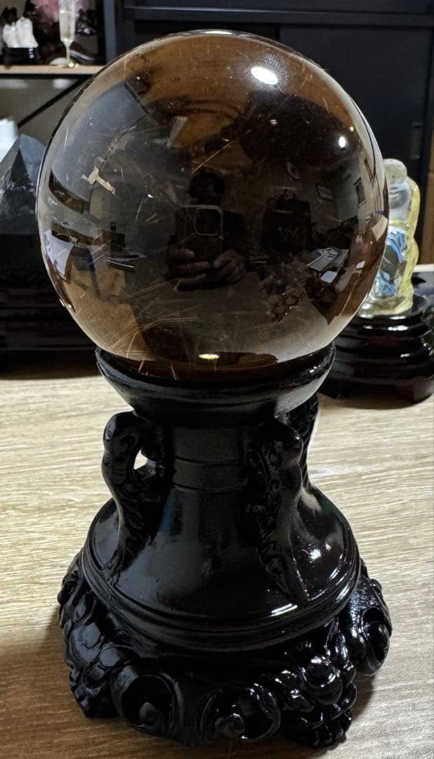 大玉　スモーキークォーツ　ルチル共生　約8.3cm 重さ710g 丸玉