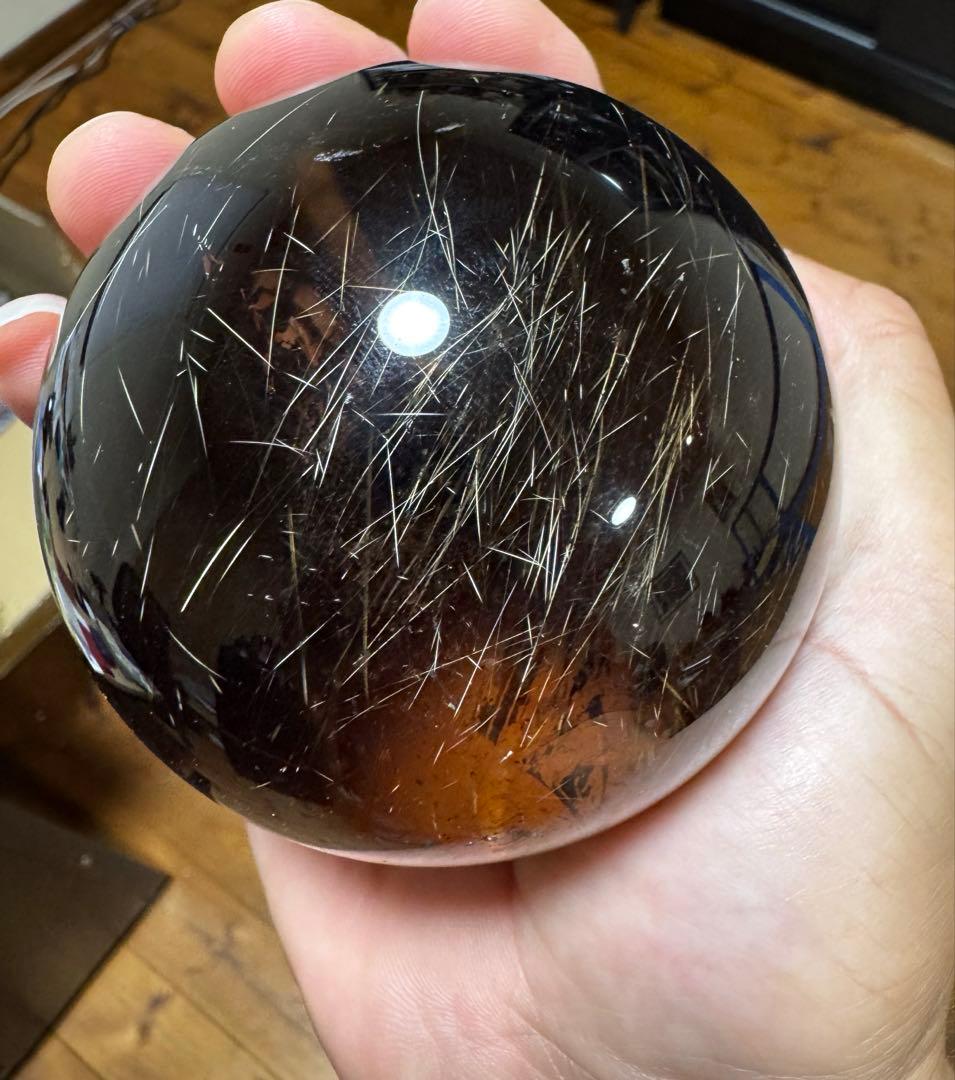 大玉　スモーキークォーツ　ルチル共生　約8.3cm 重さ710g 丸玉