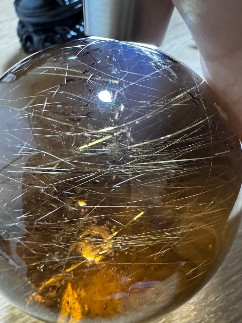 大玉　スモーキークォーツ　ルチル共生　約8.3cm 重さ710g 丸玉