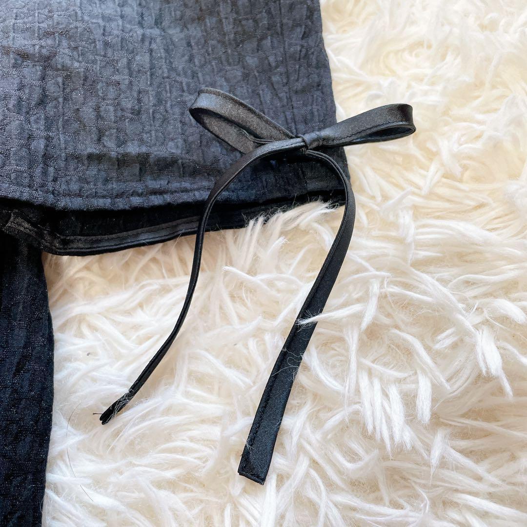 美品✨ヨリ フクレフレアブラウス　黒　36 洗える　リボン　ジャガード　ペプラム