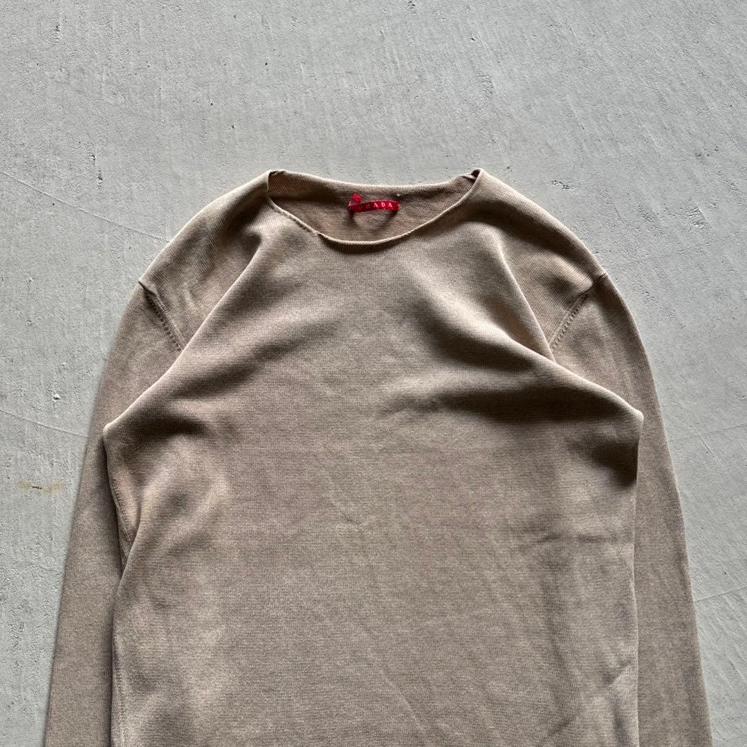 00s prada beige l/s ニット ロンt ベージュ 切りっぱなし