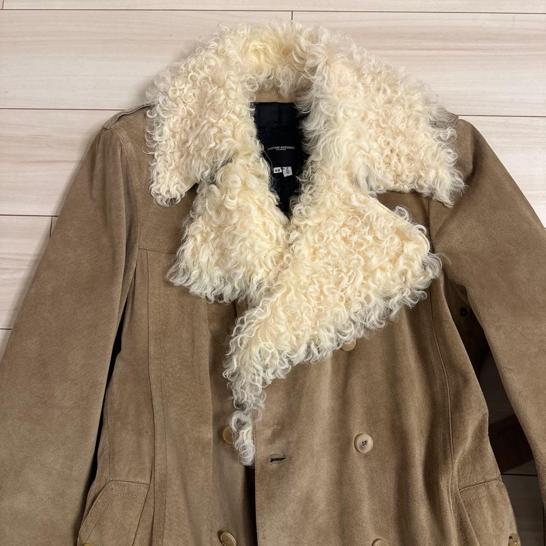 コスチュームナショナルオムスウェードリアルレザートレンチコート ファー付き