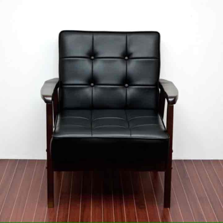 レトロソファ　PVC　一人掛け　BK/WH