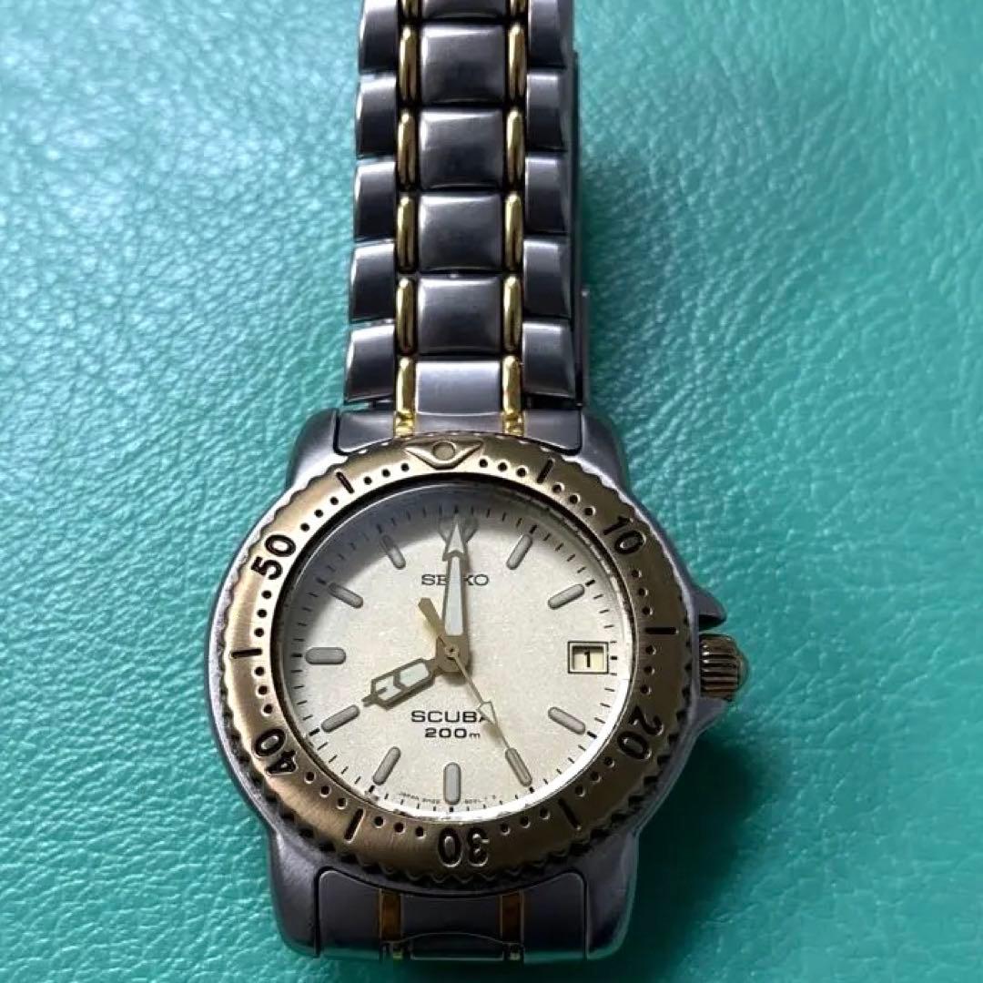 90sセイコー スキューバ 200m シルバー/ゴールド美品　電池交換済み