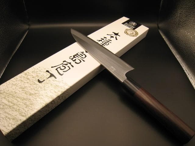 [新品未使用] 三徳包丁180mm 白紙1号 磨き仕上げ 紫檀 丸形
