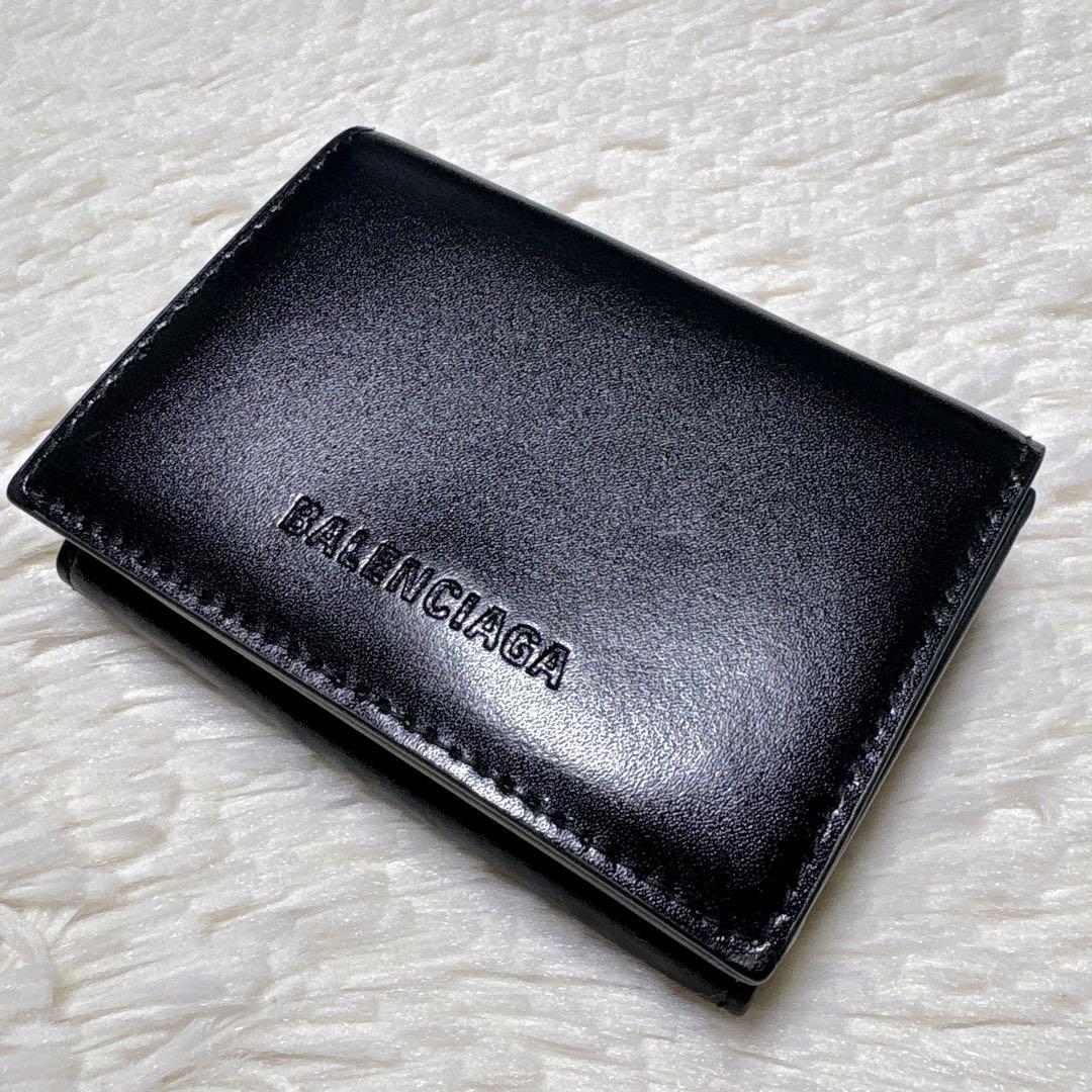 ⭐︎極美品⭐︎バレンシアガ エッセンシャル 三つ折り財布 レザー ブラック イエロー