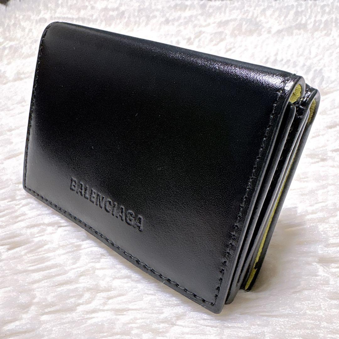 ⭐︎極美品⭐︎バレンシアガ エッセンシャル 三つ折り財布 レザー ブラック イエロー