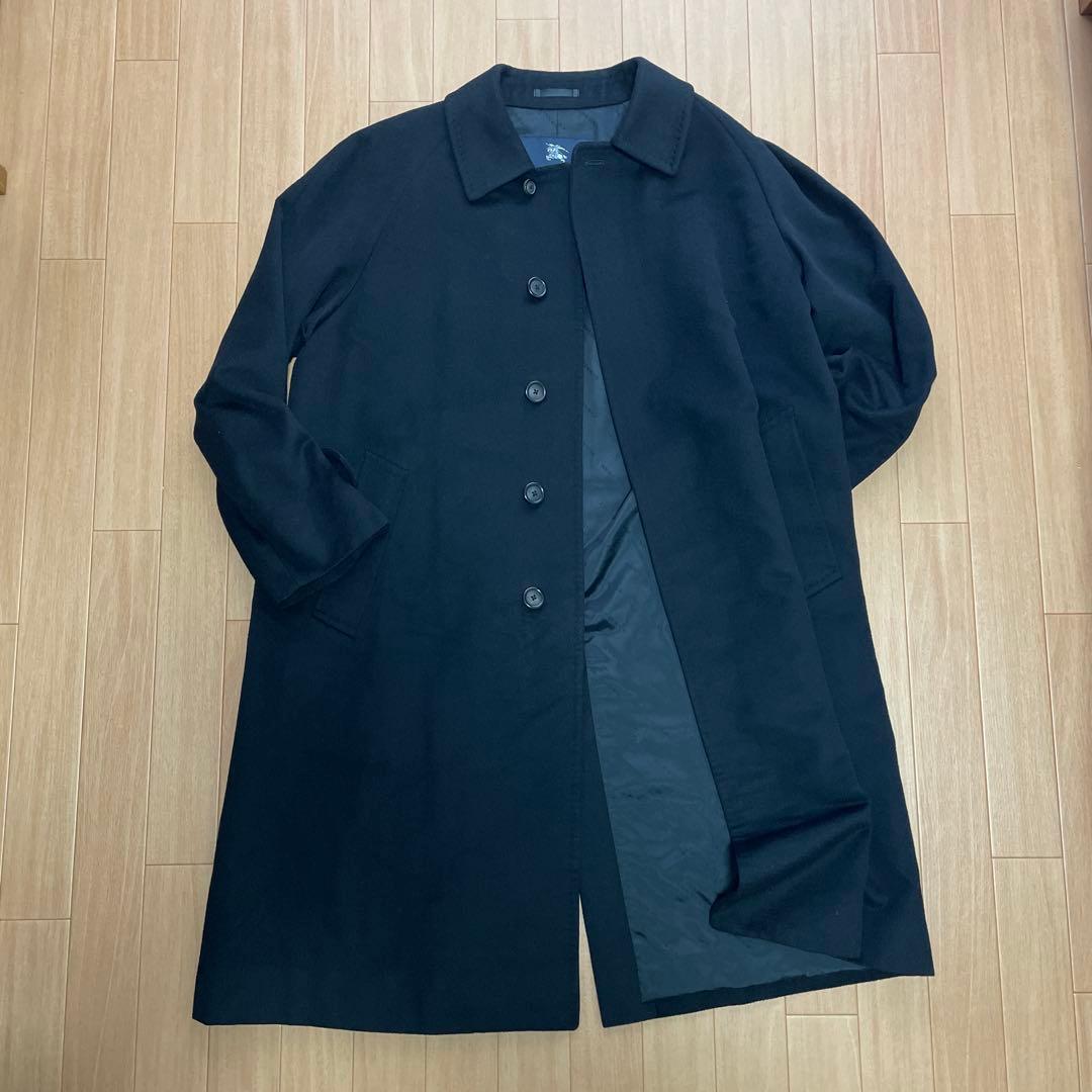 極美品　バーバリーロンドン　ステンカラーコート　カシミヤ　シルク　比翼　黒　L