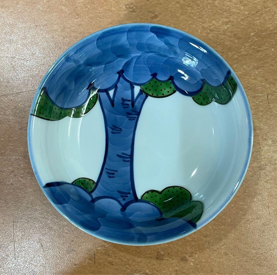 新品未使用　源右衛門　染錦大樹　小皿5枚　共箱