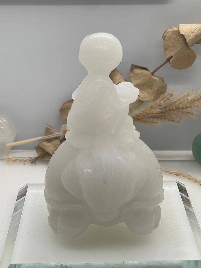 ポンポン様9【1790】 元宝持ち猿乗せ龍亀 アラバスター