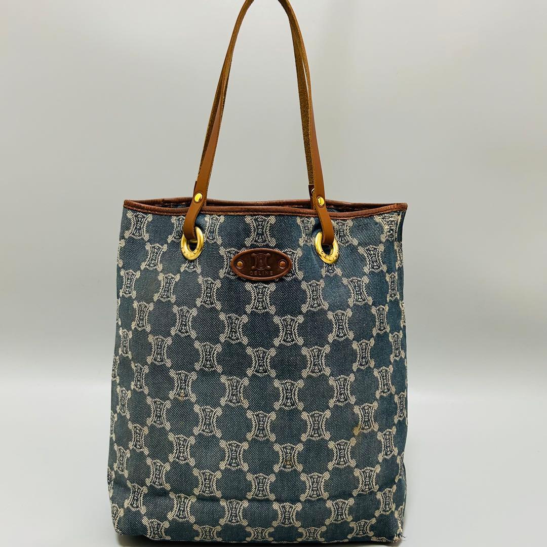 CELINE セリーヌ パリマカダム柄 デニム系 トートバッグ ハンドバッグ