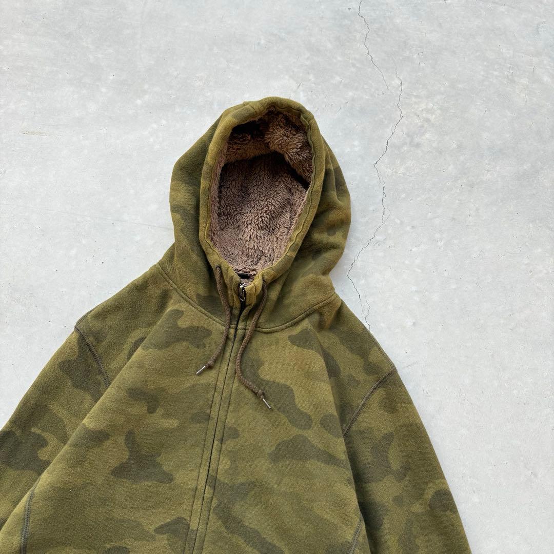 00s OLD UNIQLO 迷彩　ジップパーカー　裏ボア　短丈　Y2K