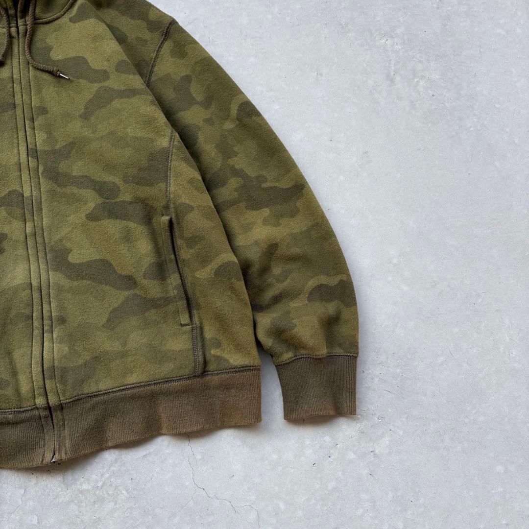 00s OLD UNIQLO 迷彩　ジップパーカー　裏ボア　短丈　Y2K