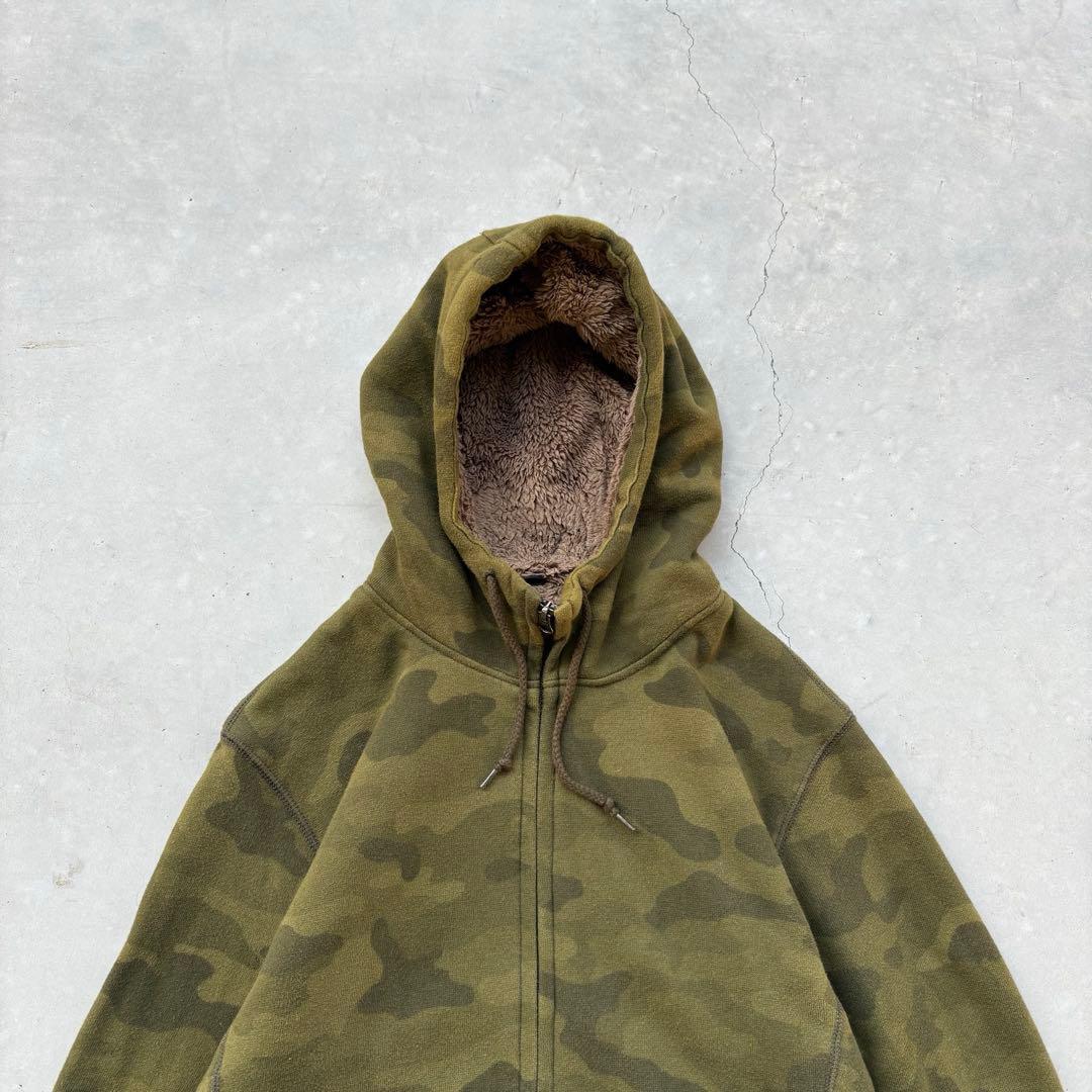 00s OLD UNIQLO 迷彩　ジップパーカー　裏ボア　短丈　Y2K