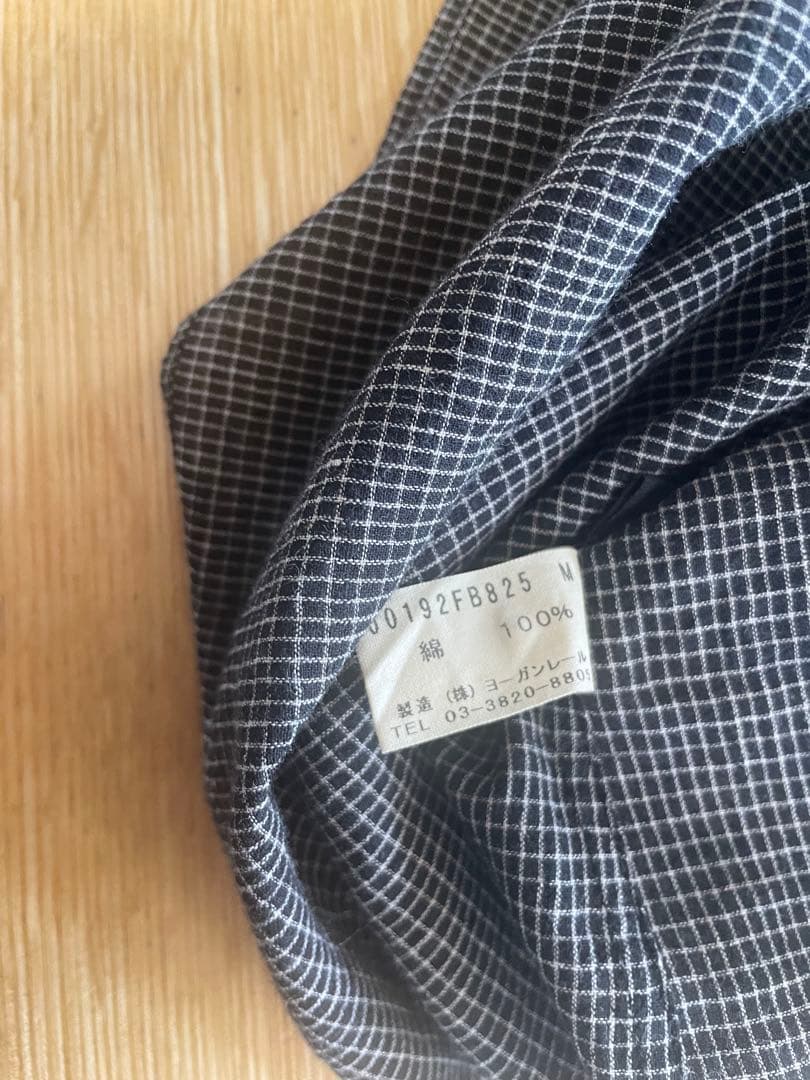 ヨーガンレール 半袖スタンドカラーシャツ ブラック・ホワイトチェック　綿100