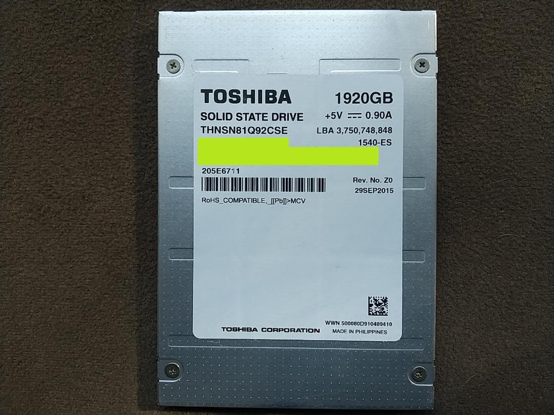 SSD 2TB(1920GB) 2.5 SATA 東芝 使用:814h 785回