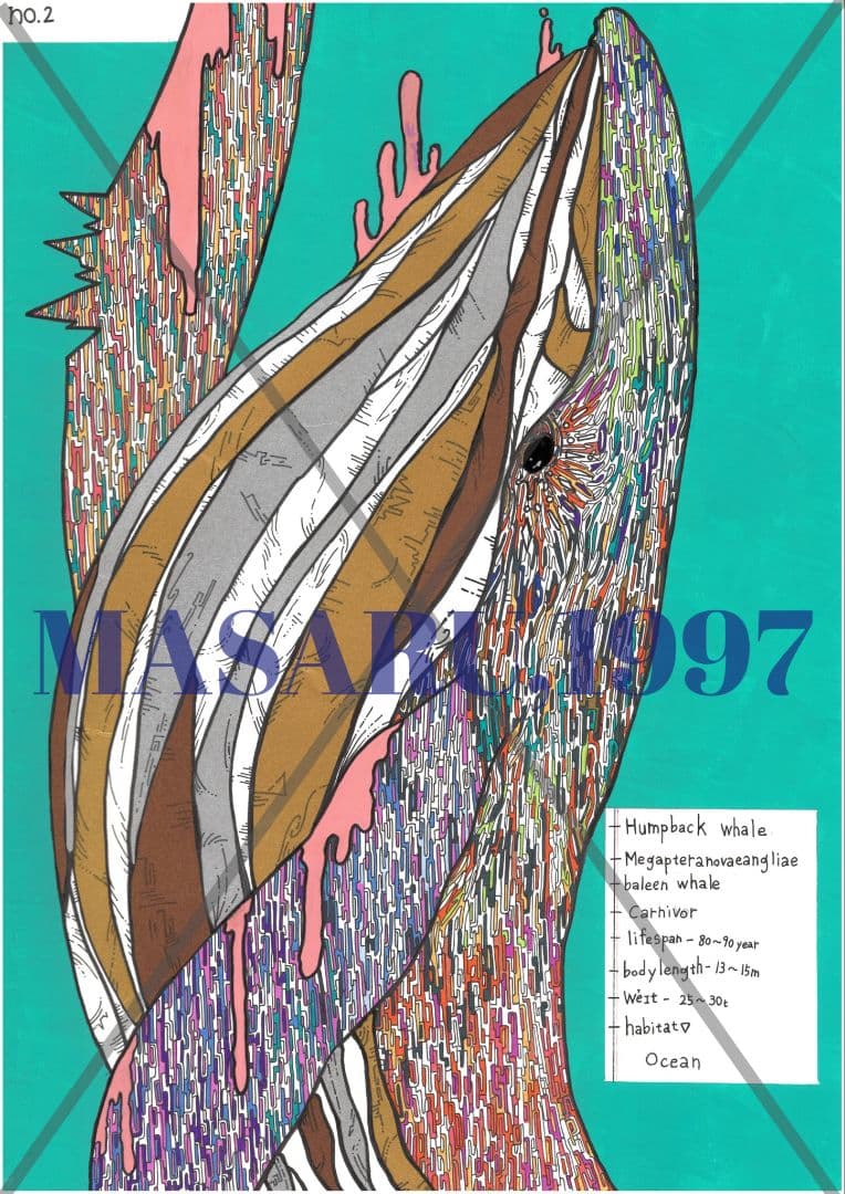 手描き原画「虹色に溶けるクジラ」