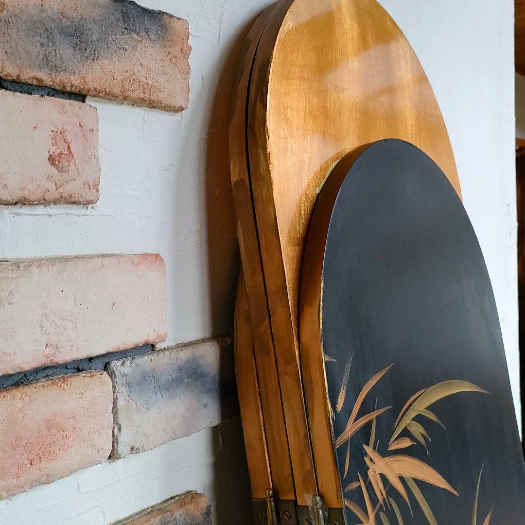 荘厳 屏風 4連 パーテーション 表裏別デザイン 仕切り 四つ折り和風アジアン