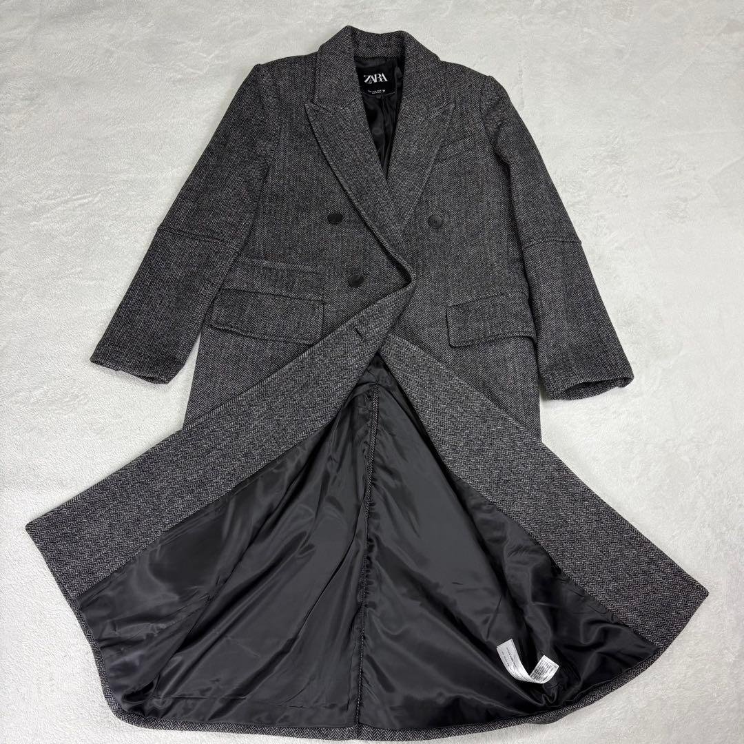ZARA ヘリンボーン　ダブルブレスト ロングコート　チェスターコート