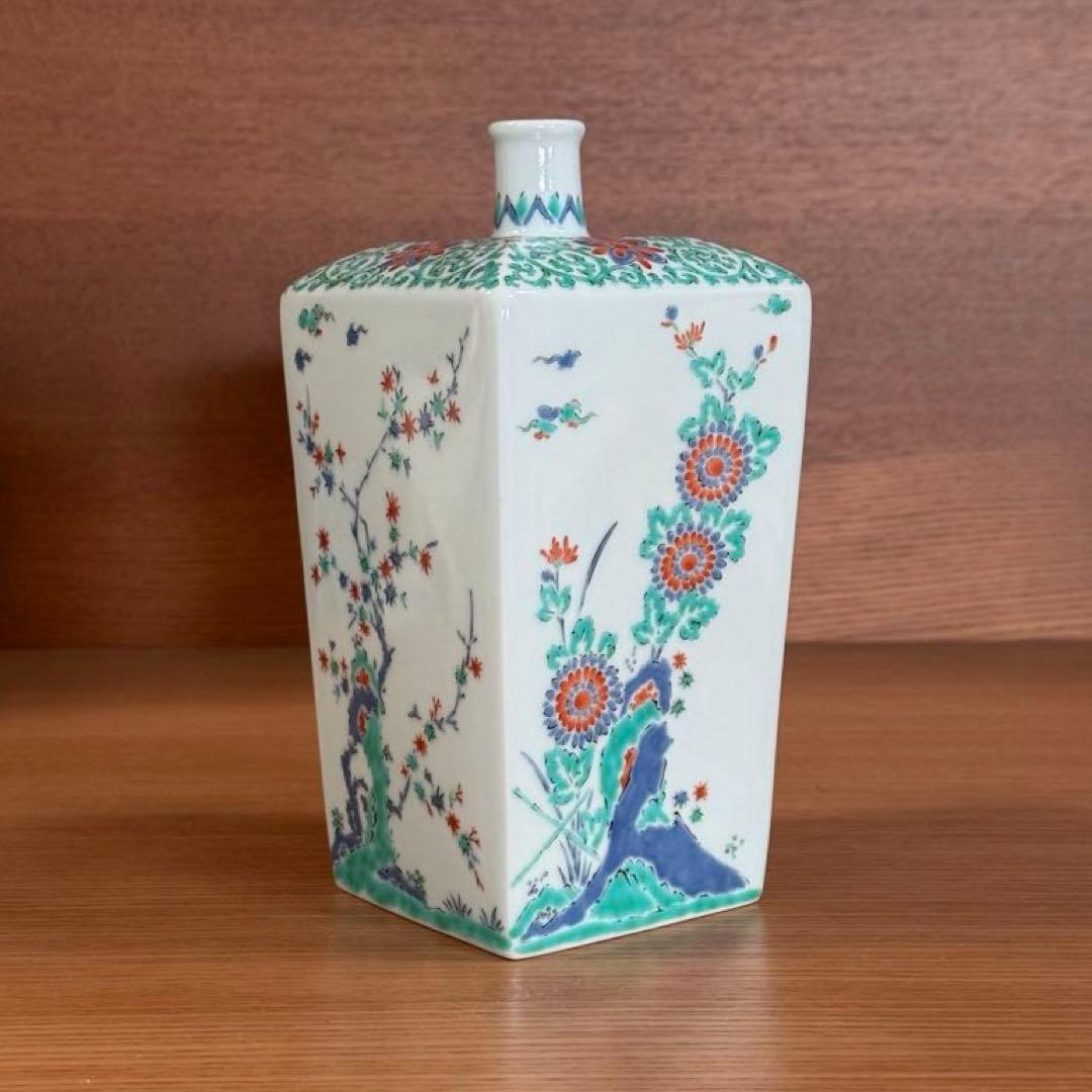 有田焼 李荘窯 柿右衛門様式 色絵 角花瓶☆