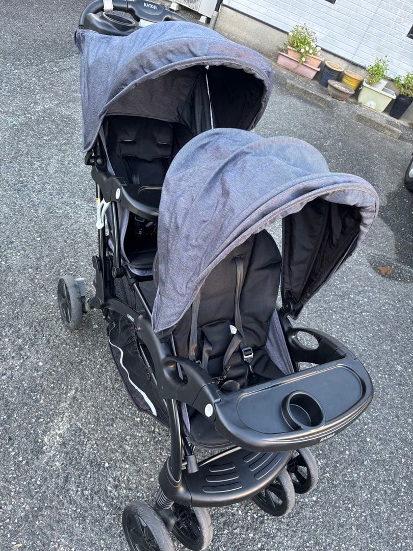良品 KATOJI カトージ　2人でゴーDX デニム　2人乗りベビーカー