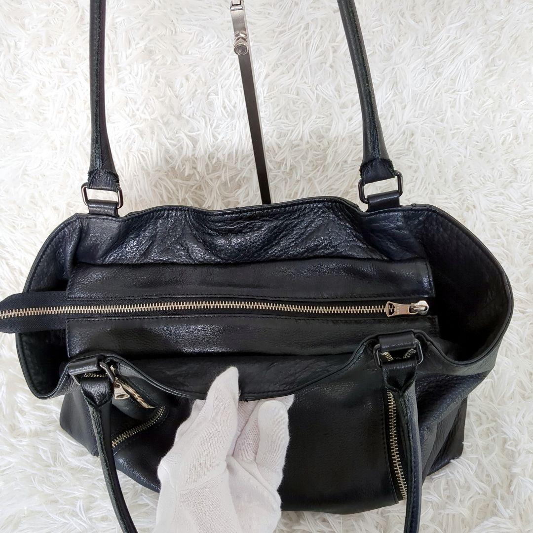 美品✨️ディケイド レザー ダブルジップ トートバッグ 黒 シボ革　A4