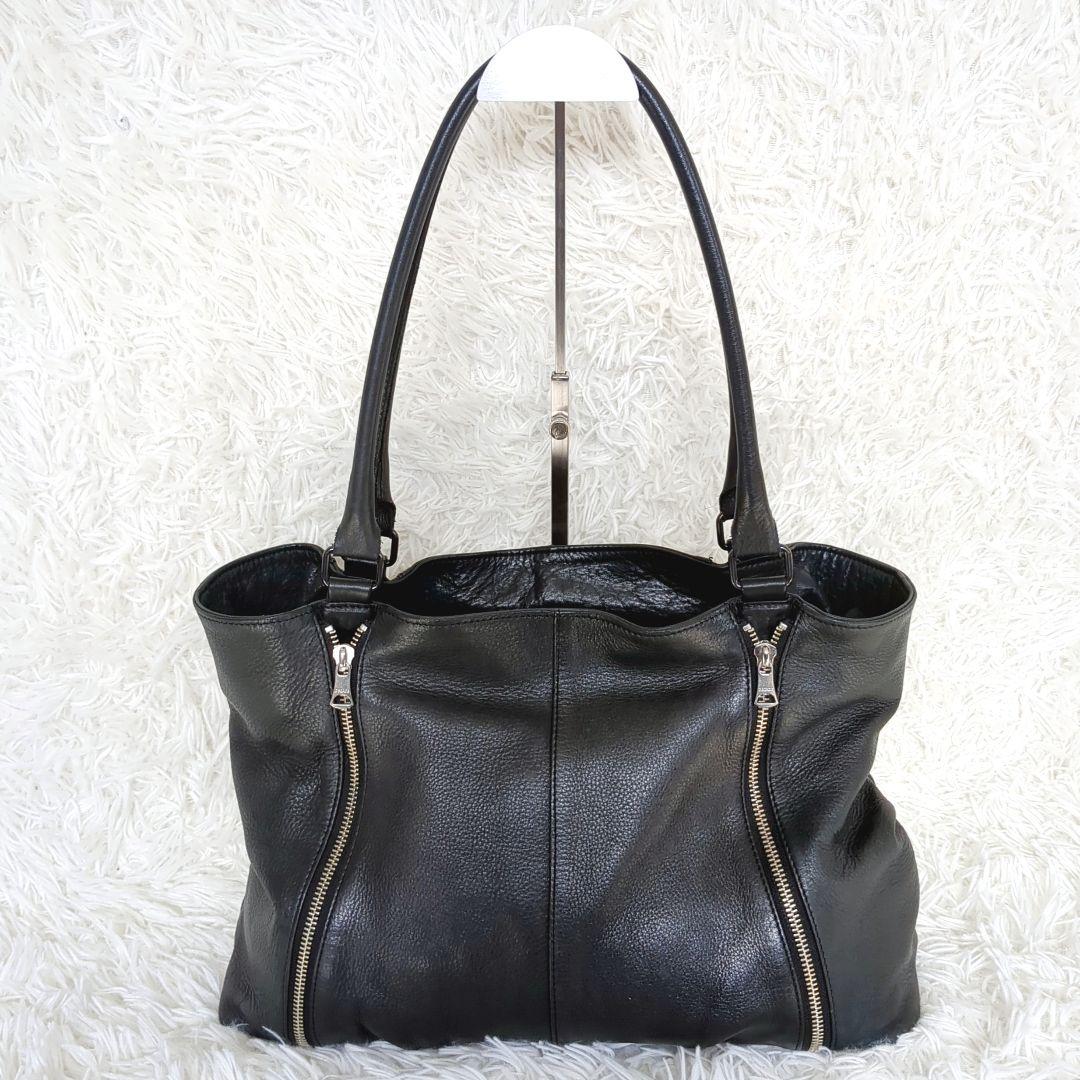 美品✨️ディケイド レザー ダブルジップ トートバッグ 黒 シボ革　A4