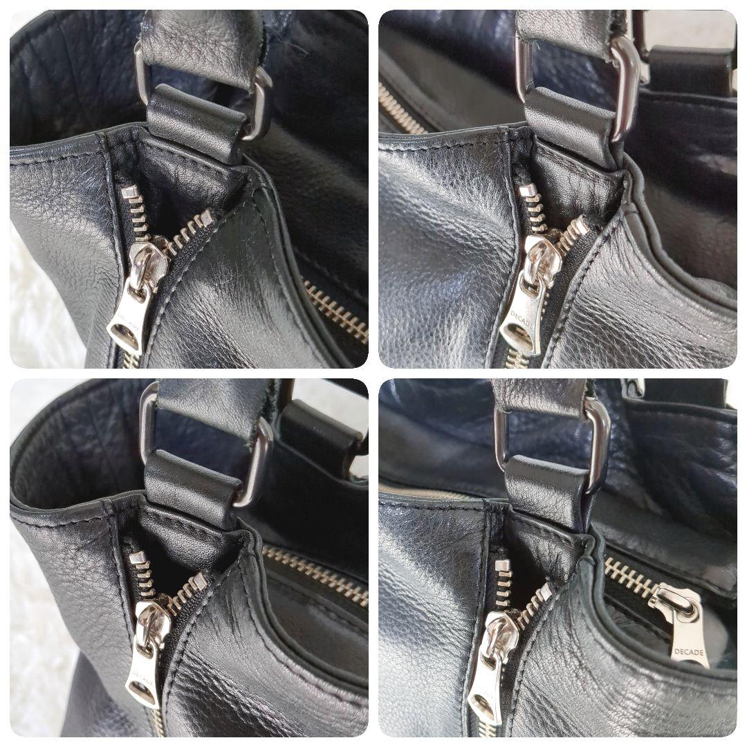 美品✨️ディケイド レザー ダブルジップ トートバッグ 黒 シボ革　A4
