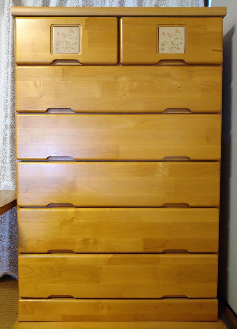 木製チェスト ボタニカルタイル