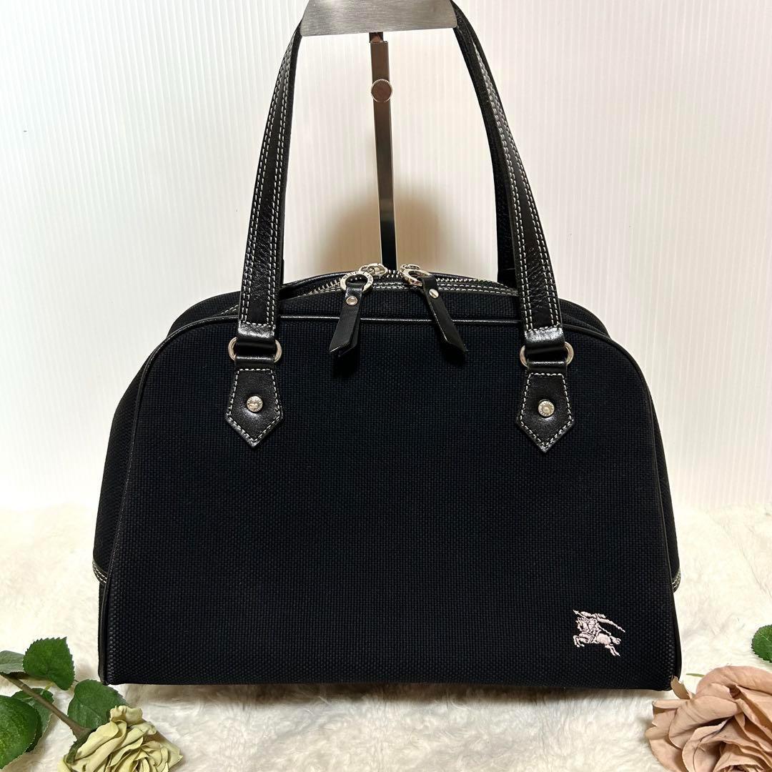 バーバリーブルーレーベル ミニボストンバッグ ホースロゴ刺繍 ハンドバッグ 黒