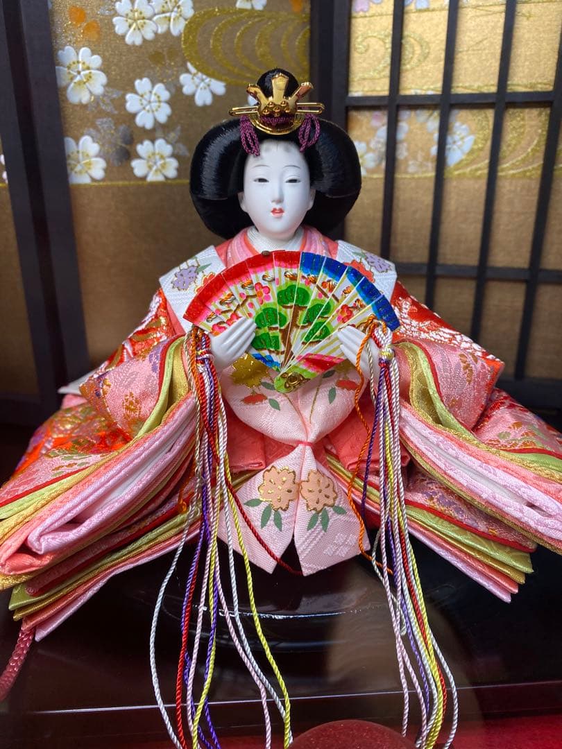 東京久月　雛人形屏風付ガラスケース親王飾り・間口約５７×奥行約３４×高さ約３９㎝