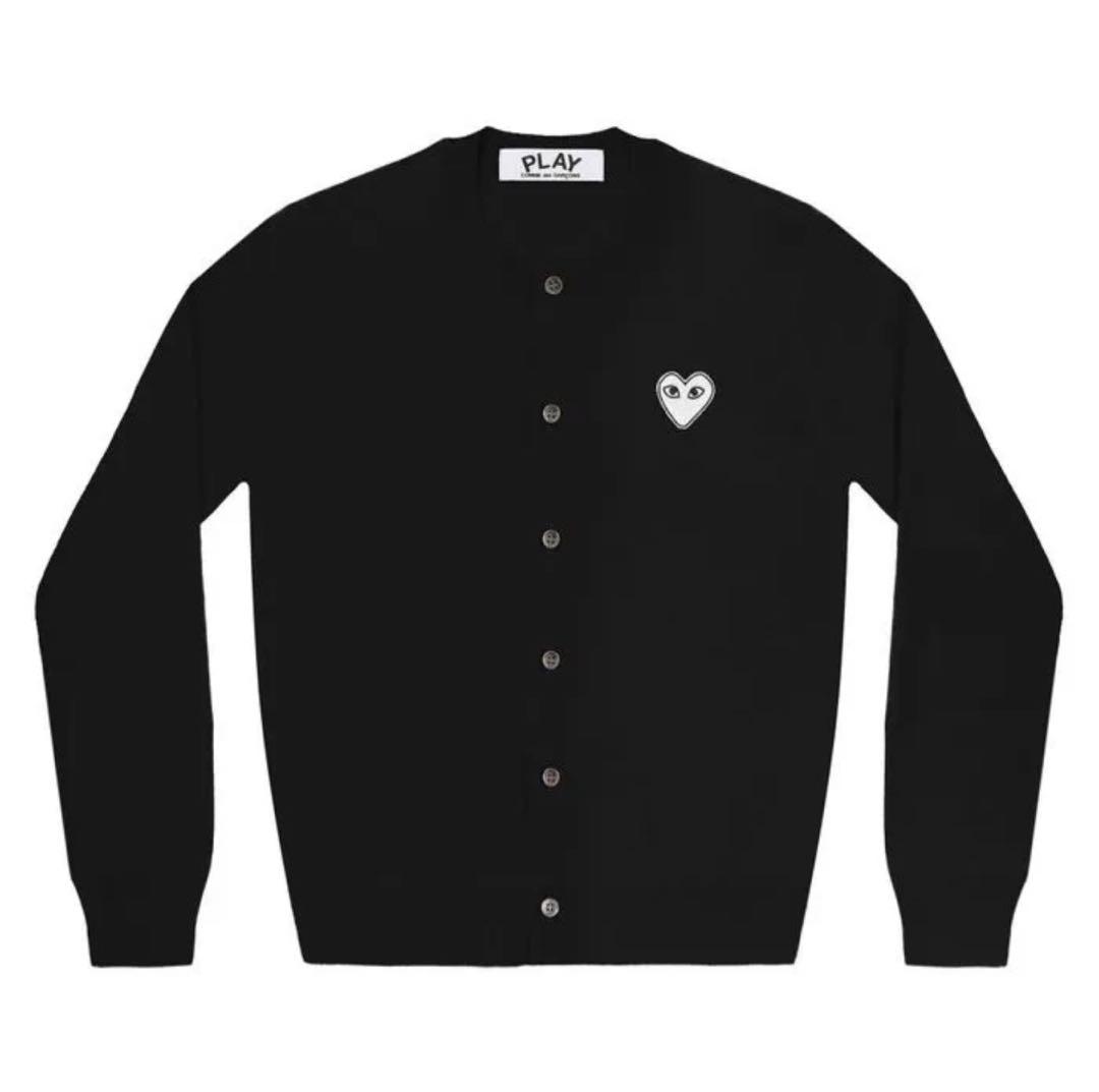 プレイコムデギャルソン Uネック ホワイトハートカーディガン 黒 S